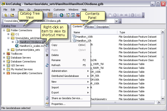 La aplicación ArcCatalog