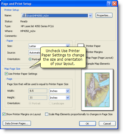 Usar el cuadro de diálogo Configuración de Página e Impresión para establecer el tamaño de composición