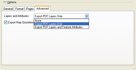 Opción Exportar sólo las capas PDF en la pestaña Opciones avanzadas del cuadro de diálogo Exportar