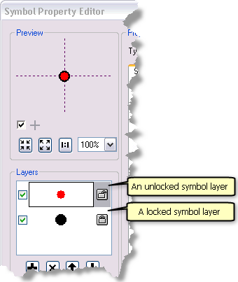 Es posible cambiar el color de una capa de símbolo desbloqueada en el cuadro de diálogo Selector de símbolo.