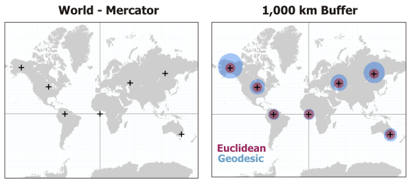 Zonas de influencia euclidianas y geodésicas