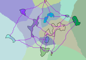 Asignación de costes con regiones conectadas mediante rutas