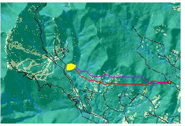 Ruta de menor coste con dos pesos diferentes