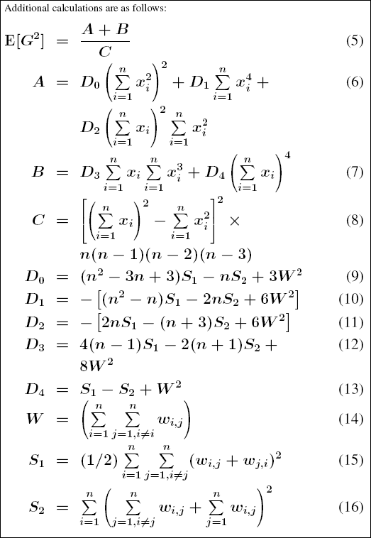 Cálculos matemáticos adicionales que se utilizan para calcular la estadística G general