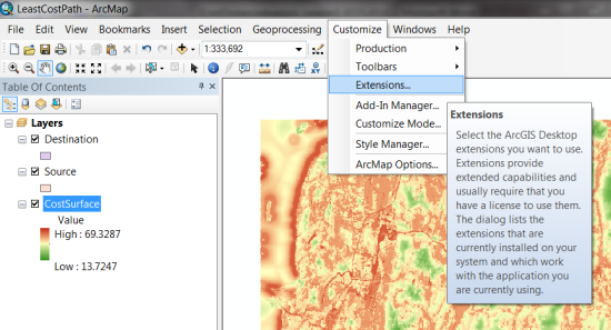 cost distance toolset arcgis 10.3