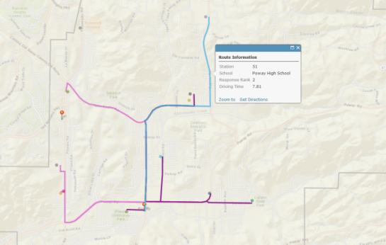 Map with popups showing details of routes