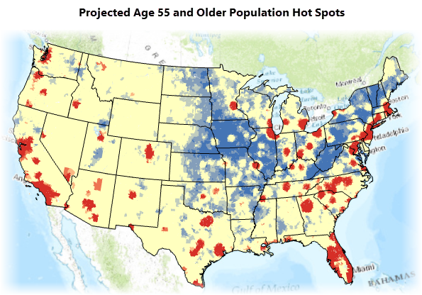 Projected age 55 + population hot spots