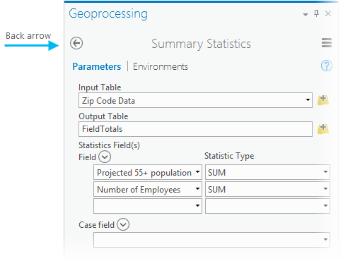 Summary Statistics tool parameters