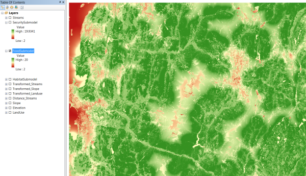 FoodSubmodel displayed using the red-to-green stretch renderer