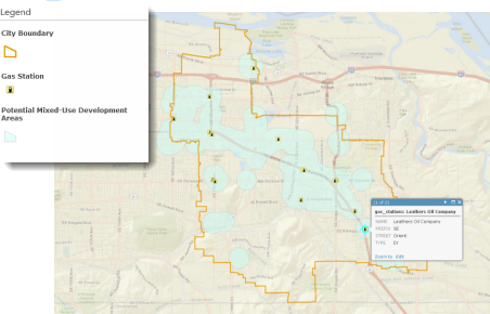 Potential development areas and gas stations