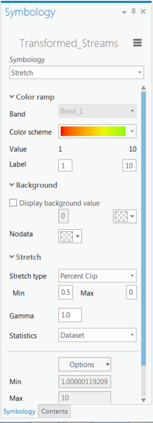 Choosing the Stretch symbology with the red-to-green color scheme