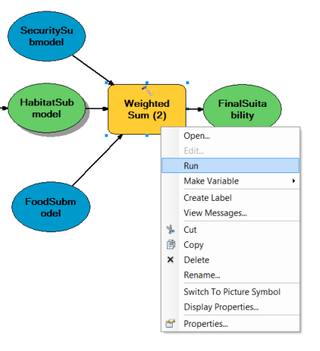 Running the Weighted Sum tool that adds the submodels within the model