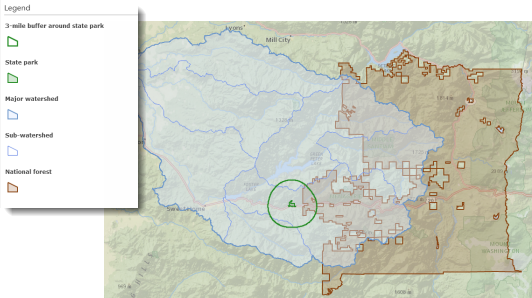 The state park, national forest, and watersheds