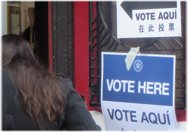 Voters enter a polling place