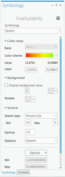 Choosing the Stretch symbology with the red-to-green color scheme