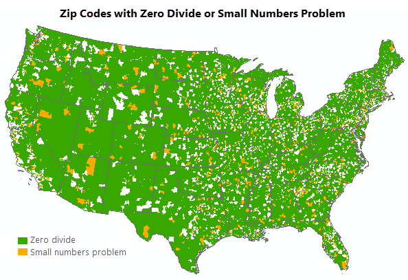 ZIP Codes impacted by zero divide or the small numbers problem
