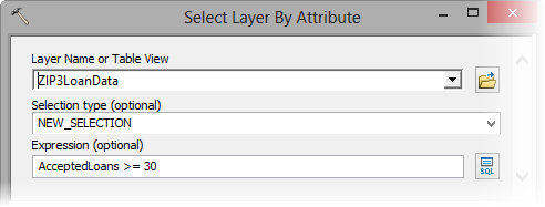 Select Layer By Attribute tool parameters