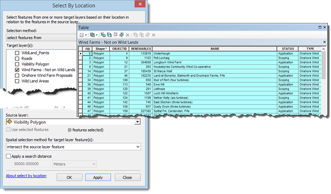 Selecting wind farm applications by visibility