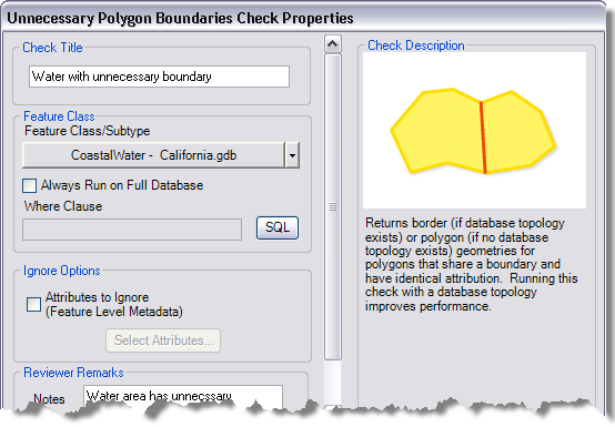 Unnecessary Polygon Boundaries Check Properties dialog box