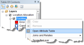 Ouverture de la table attributaire Ressources