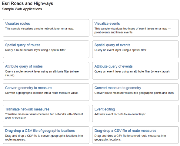 Roads and Highways sample web applications