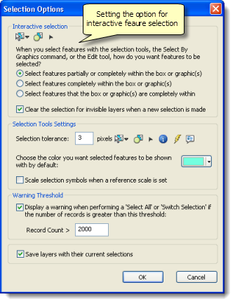 Définition de l'option de sélection graphique