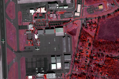 Scène WorldView-2 en couleur infrarouge, fournie par DigitalGlobe.