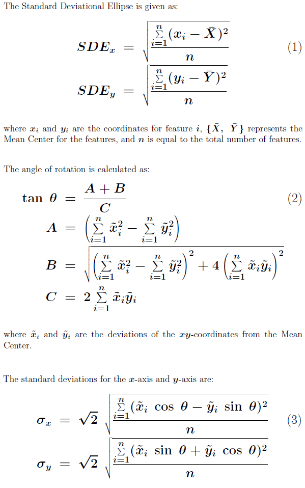 Formules mathématiques sous-jacentes de l'outil Standard Deviational Ellipse