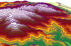 Isolignes superposées sur un modèle de surface de MNT