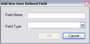 Add New User Defined Field dialog box