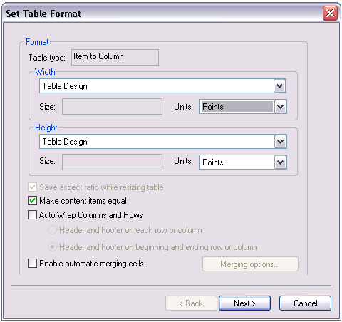 Set Table Format dialog box