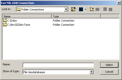 Boîte de dialogue Connexion GDB Fichier Esri