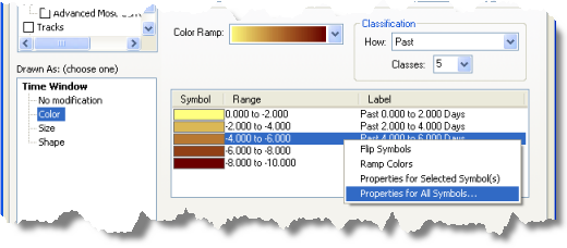 The time window legend context menu is accessed by right-clicking in the legend.