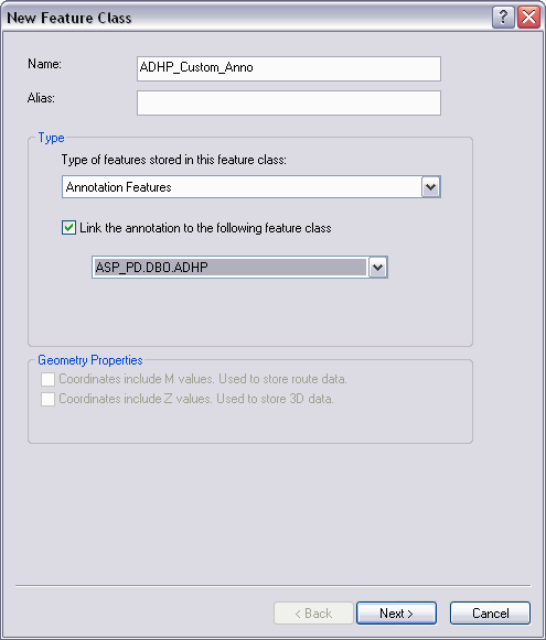 New Feature Class dialog box