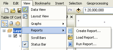 Accès au menu Rapports dans ArcMap