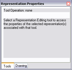 Onglet Outils tel qu'il s'affiche lorsqu'aucun outil de mise à jour de représentation n'est sélectionné.