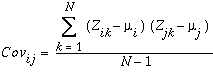 Formule pour la covariance entre les couches i et j