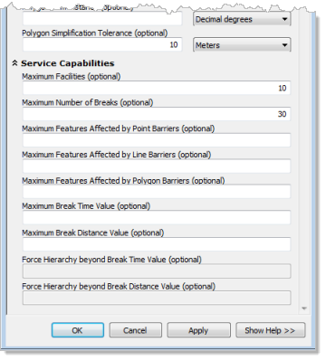 Paramètres de la section Fonctionnalités du service