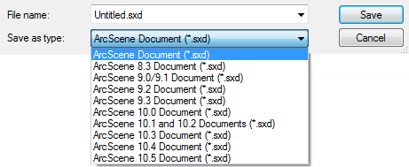 Options d'enregistrement dans une version antérieure d'ArcScene