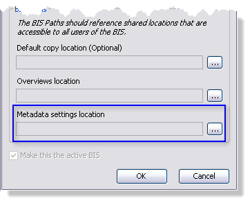 Metadata settings location