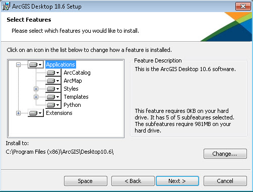 Sélectionnez les fonctionnalités à installer avec ArcGIS Desktop.