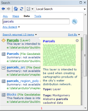 Fenêtre de recherche ArcGIS