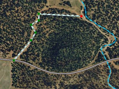 Sommets et segments de la ligne de parcours à modifier