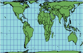 Illustration de la projection équivalente cylindrique