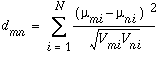 Equation permettant de mesurer la distance entre des paires de classes