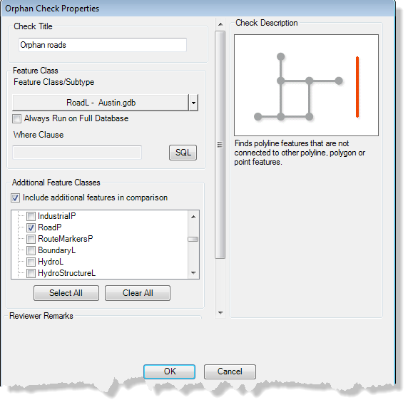 Orphan Check Properties dialog box