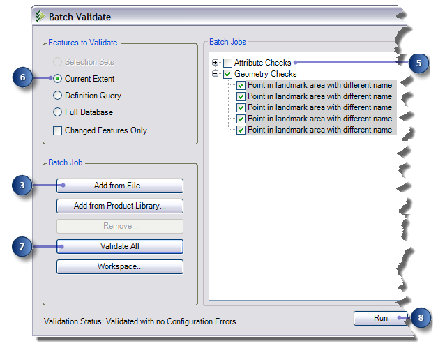 The Batch Validate dialog box with a batch job loaded