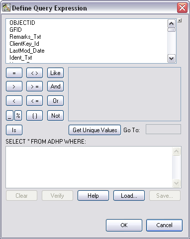 Define Query Expression dialog box