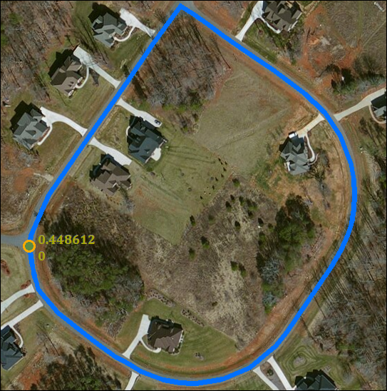 A loop route is calibrated with two calibration points at the beginning and end of the route with measures at 0 and 0.448612.