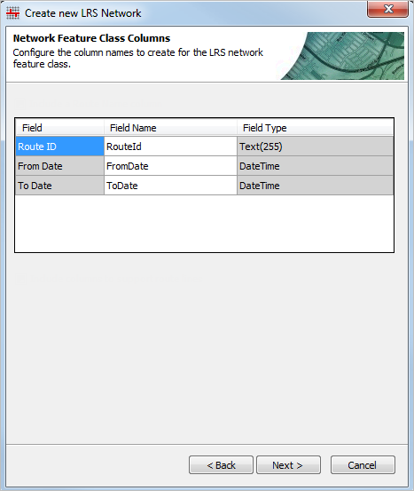 Network Feature Class Columns properties